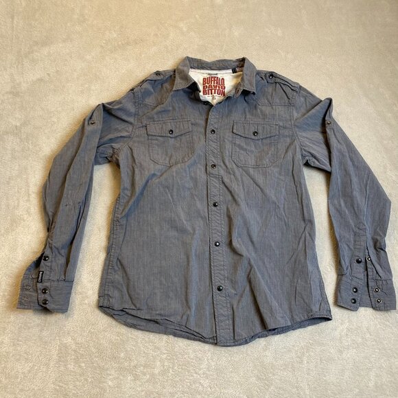 Buffalo David Bitton Mens Striped Button-Up Shirt S Blue Long Sleeve Cotton Casu - Picture 11 of 12